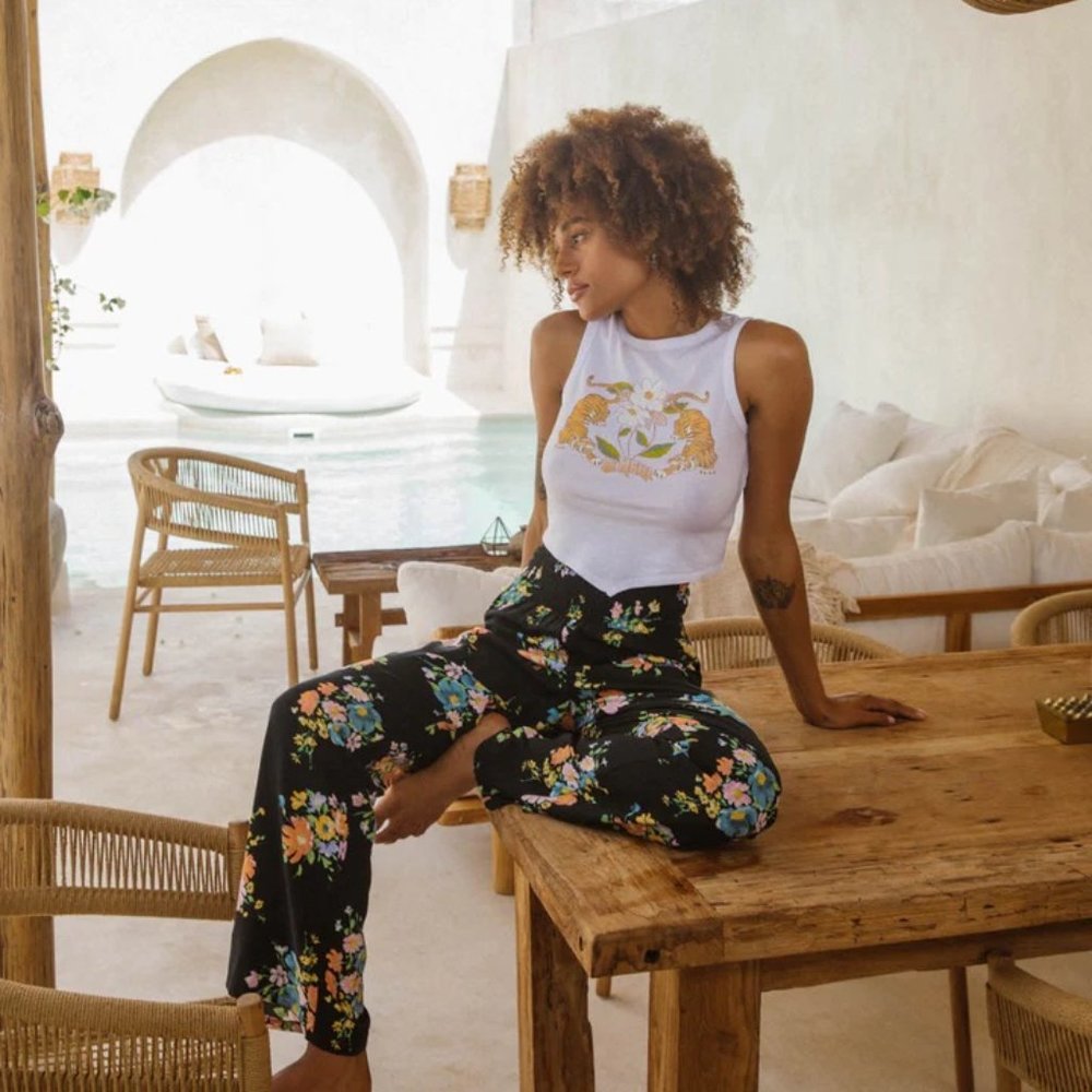 O'Neill Black floral boho beach pant Large